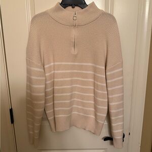 Elegant Beige Striped Turtleneck Sweater